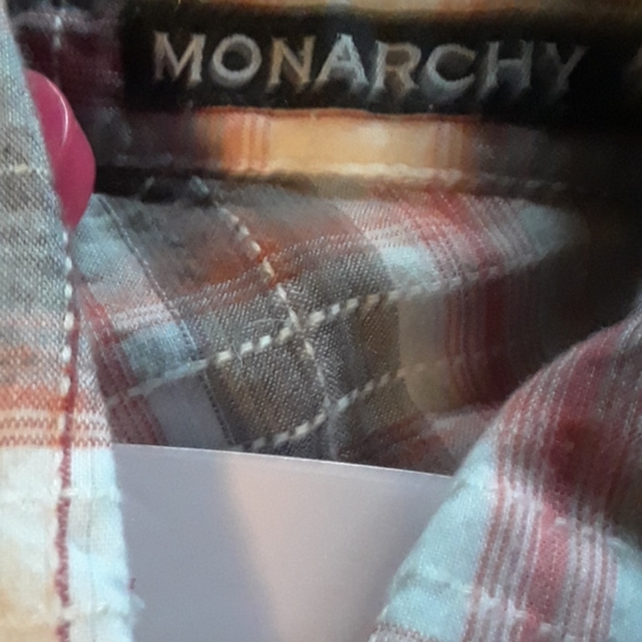 Red gray and white button down - Picture 2 of 3